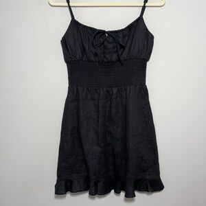 Reformation Black Linen Mini Dress – Ruched Bodice – Size 8
